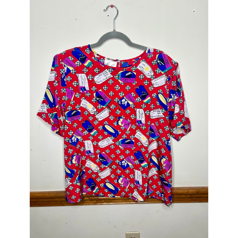 Vintage Kathie Lee Travel Adventure Graphic blouse‎ top